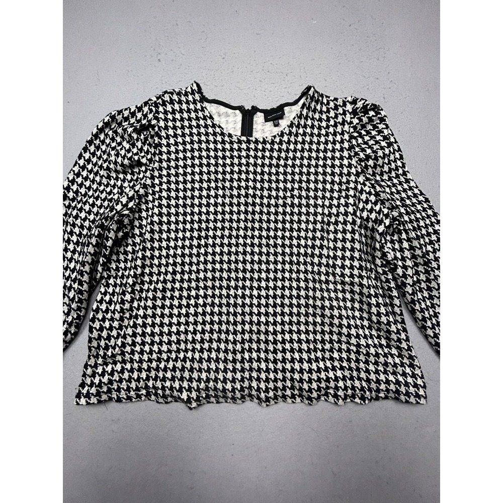 Who What Wear Blouse Cotton Blend Houndstooth Black White XXL Womens